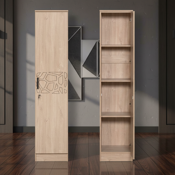 خزانة تخزين خشبية عمودية بتصميم ريفي أنيق ولون رمادي - WM-31