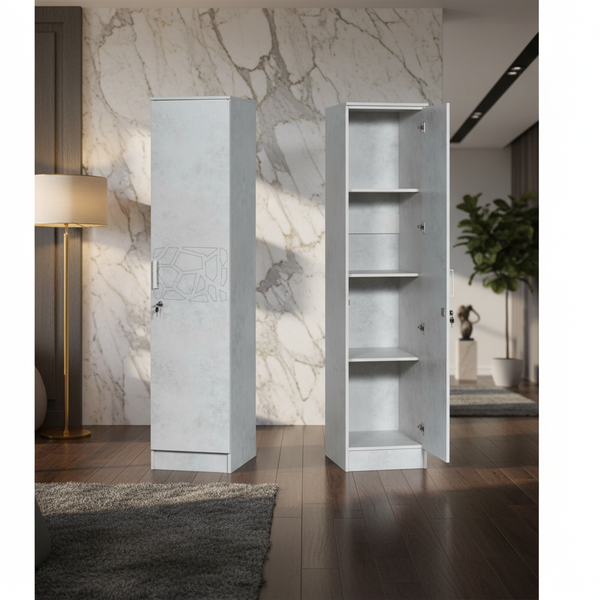 خزانة تخزين عصرية بباب واحد وقفل أمان - موديل WM-31 (ترافرتين دافئ)