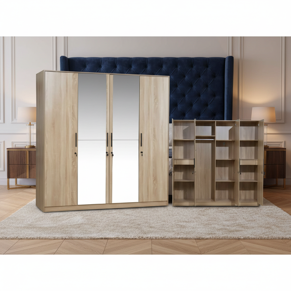 خزانة ملابس بأربعة أبواب مع مرايا بلون خشبي طبيعي - WML-440 (S) NATURE