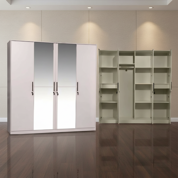 دولاب ملابس 4 أبواب عصري مع مرايا ولون بيج أنيق - WML 440 (K) BEIGE