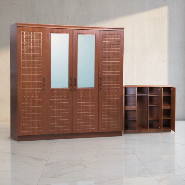خزانة ملابس بأربعة أبواب لون كرزي مع مرايا - A9622-4 CHERRY