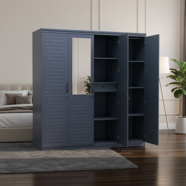 خزانة ملابس عصرية بأربعة أبواب ومرايا لون فضي - موديل 9622-4D