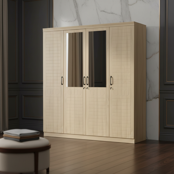 خزانة ملابس 4 أبواب مع مرايا وتصميم خشبي عصري - 9622-4D (SOLID)