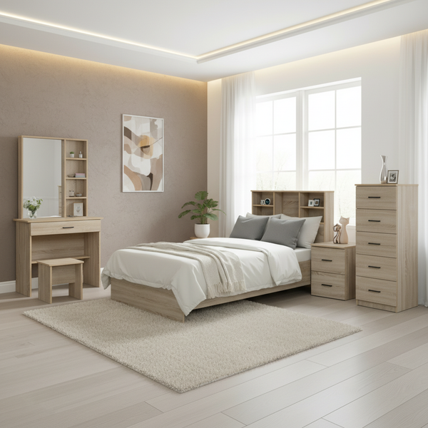 طقم غرفة نوم ماليزي 5 قطع بلوط سونوما - BD-9020