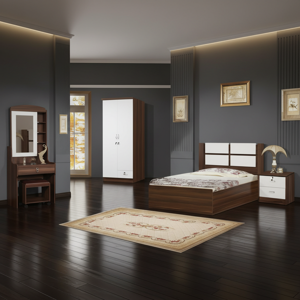 طقم غرفة نوم مفردة تايلاندي 5 قطع - لون جوزي - BR-786A