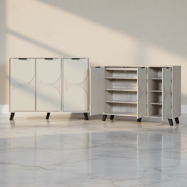 خزانة أحذية عصرية ثلاثية الأبواب بلوط كانيون وأخضر غابي - SR 383 - 3D