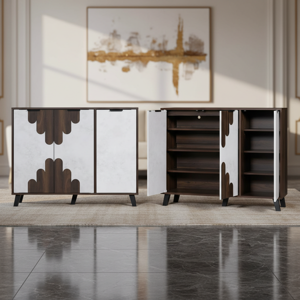 خزانة أحذية عصرية موديل SR 353 - 3D بتصميم خشب الجوز وترافرتين - التصفية الشاملة