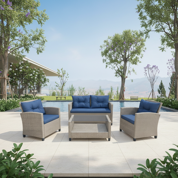 طقم كنب راتان خارجي فاخر للحدائق والشرفات 4 قطع - JH-9019W# / JH-2306W# / JH-006W# / JH-9022W#