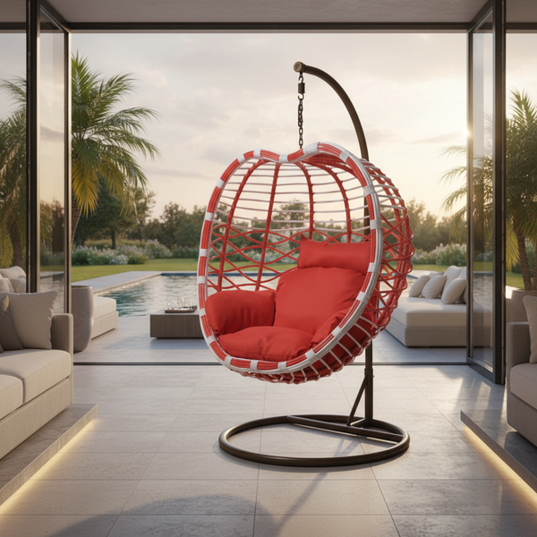 كرسي أرجوحة معلق بتصميم عش الطائر أحمر - 6095
