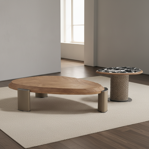 طقم طاولات قهوة خشبية بتصميم عضوي ورخام مودرن - WT-09# (1+1)