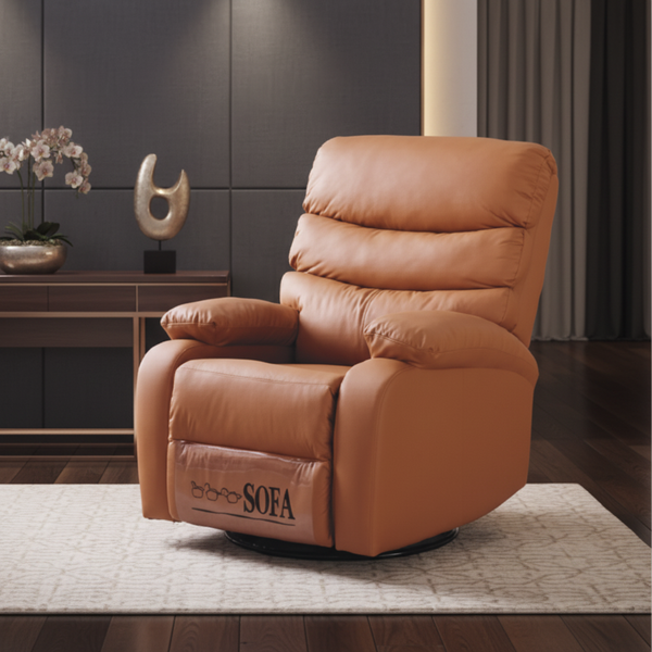 كرسي استرخاء هزاز ودوار من الجلد الفاخر باللون البرتقالي - 8018#Orange