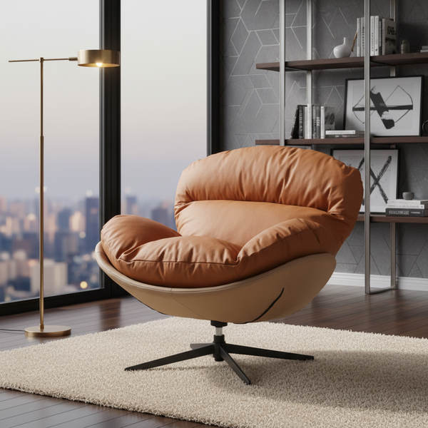 كرسي استرخاء دوار بتصميم عصري مريح ولون برتقالي دافئ - 2109#Orange