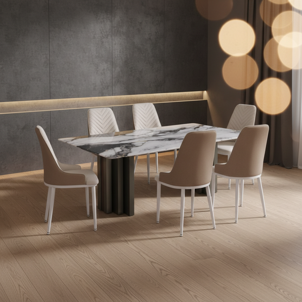 طقم طاولة طعام فاخرة بسطح رخامي مع 10 كراسي بتصميم عصري - 857#