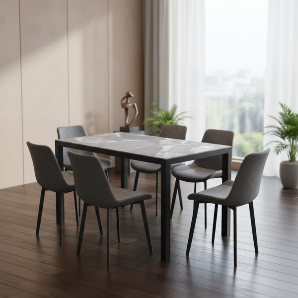 طقم طاولة طعام رمادي عصري مع 6 كراسي مريحة - BK500#(1+6) - التصفية الشاملة