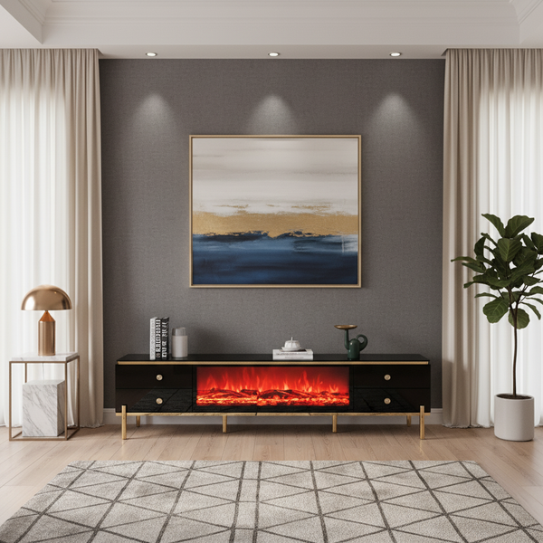 طاولة تلفزيون مودرن مع مدفأة كهربائية مدمجة ولون أبيض فاخر - 212-200