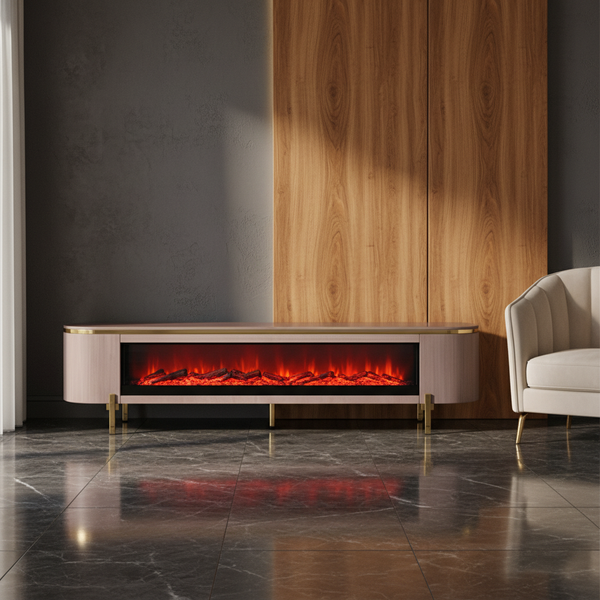 طاولة تلفزيون فاخرة مع مدفأة كهربائية مدمجة بلمسات ذهبية - Q53-1 (golden)