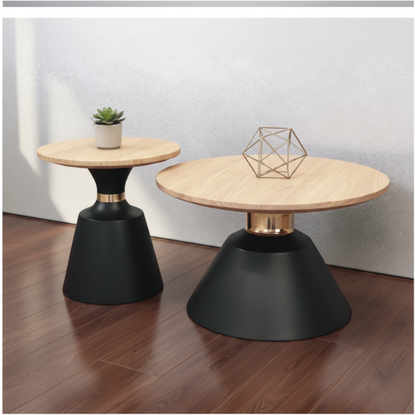 طقم طاولات قهوة مودرن خشب وأسود قطعتين - ID 806# (1+1)