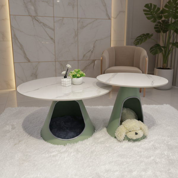 طقم طاولات قهوة مودرن مع منزل للحيوانات الأليفة - قطعتين لون أخضر - ID 394