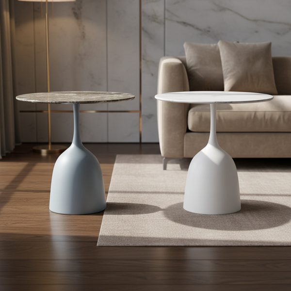 طاولة قهوة مستديرة بتصميم عصري وسطح رخامي - K11