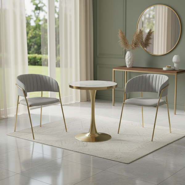 طقم طاولة قهوة عصرية مع كرسيين مخمليين باللون الرمادي - A7+T18-6