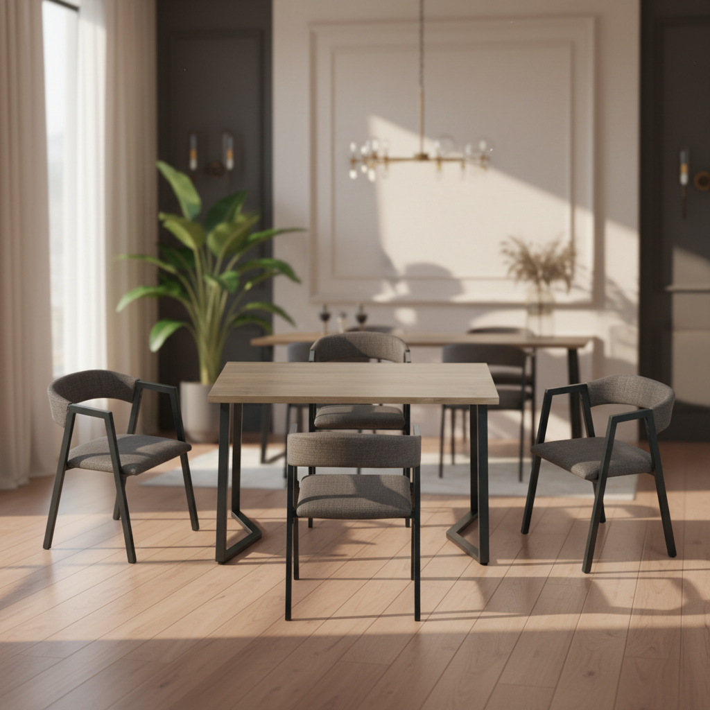 طقم طاولة طعام مودرن مع 4 كراسي قماش بني - D03013