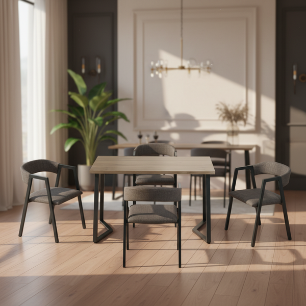 طقم طاولة طعام مودرن مع 4 كراسي قماش بني - D03013