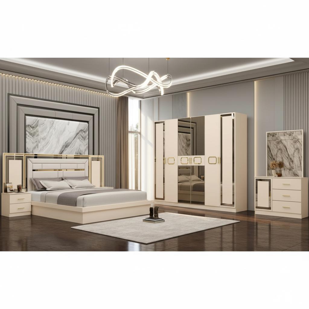 طقم غرفة نوم كاملة مودرن بتصميم فاخر من جبرين - J-6147