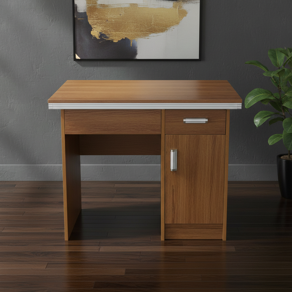 طاولة مكتب خشبية لون بلوط (Oak) بتصميم عصري وتخزين جانبي - OT080/OAK