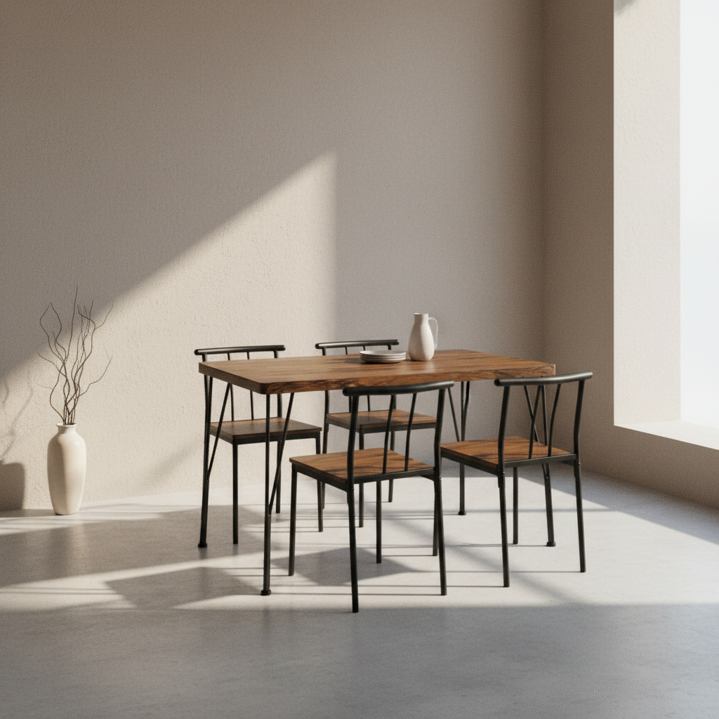 طقم طاولة طعام خشب  مع 4 كراسي - تصميم مودرن صناعي - DO1150L