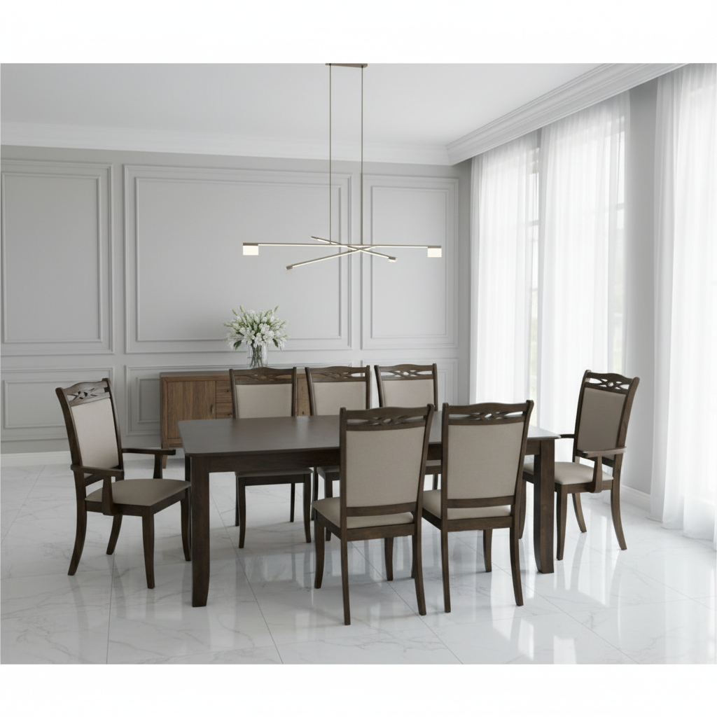 طقم طاولة طعام خشب بني مع 8 كراسي DT-917
