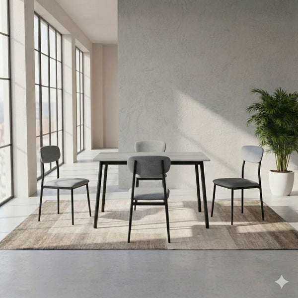 | طقم طاولة طعام مودرن سطح أسمنتي رمادي و 4 كراسي منجدة - D01158RP